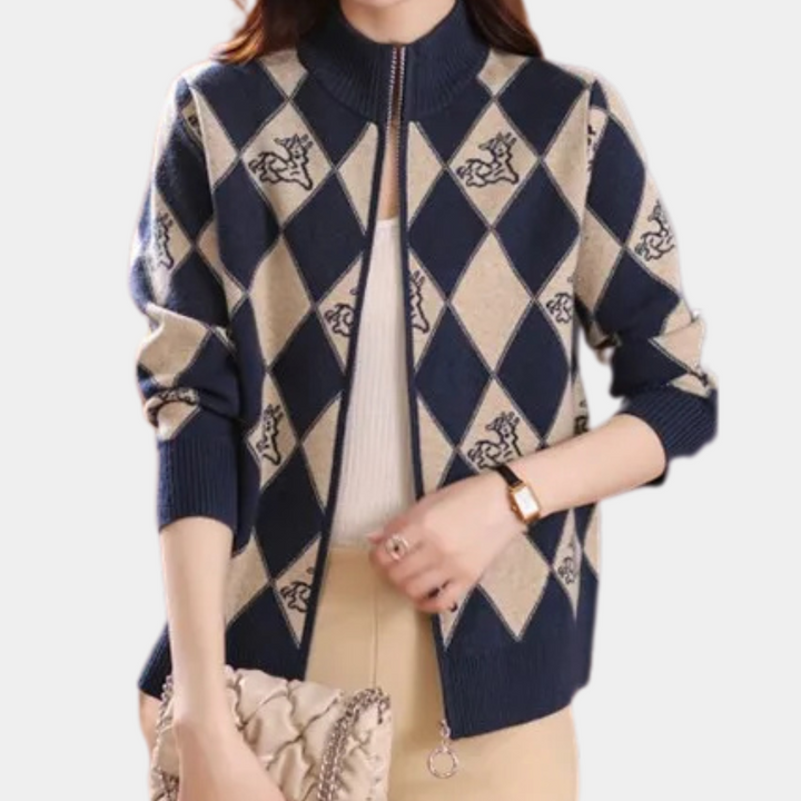 Alvira - Bequeme Reißverschluss Strickjacke für Damen