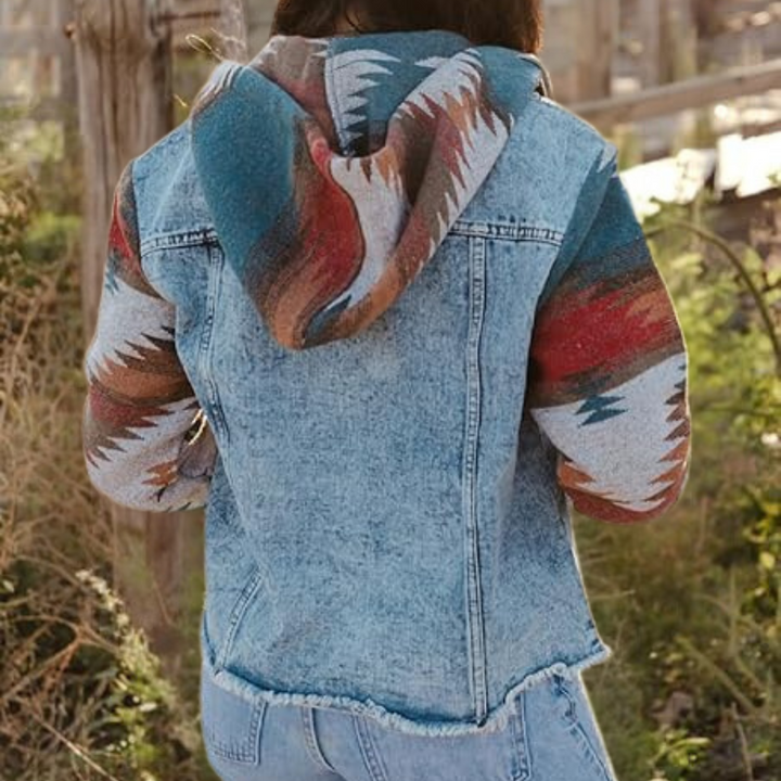 Sage - Vintage Denimjacke mit Kapuze für Frauen