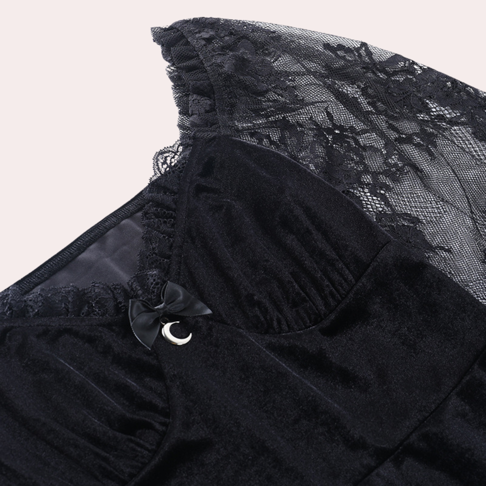 Genoveva - Stylisches Samtkleid mit Langen Spitzenärmeln