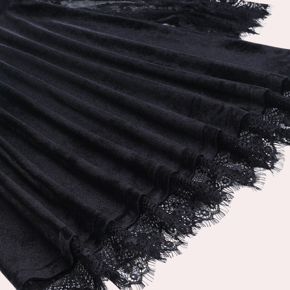 Genoveva - Stylisches Samtkleid mit Langen Spitzenärmeln