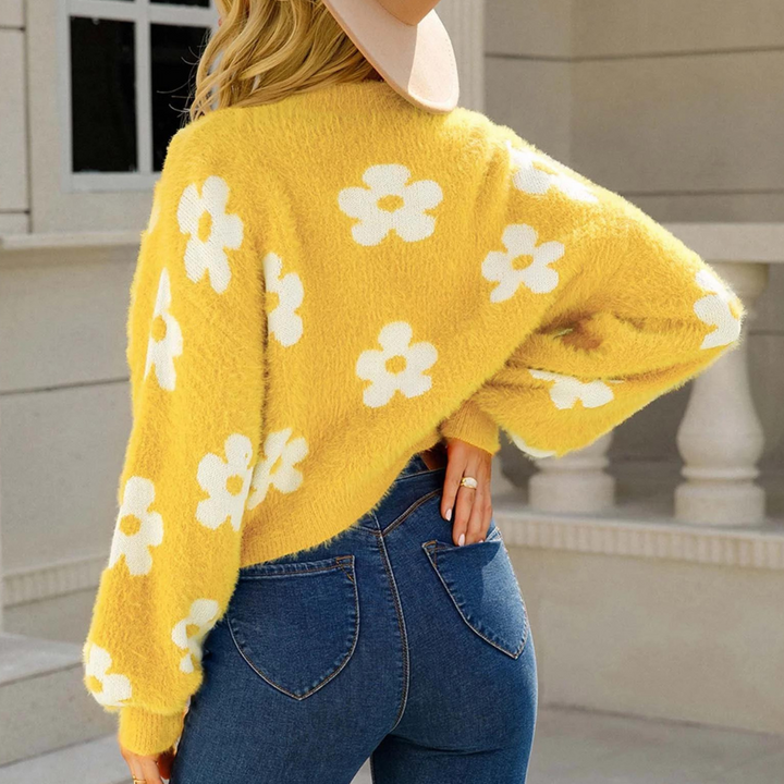 Gaspara - Modische Cardigan mit Floralem Muster Und Laternenärmeln für Damen