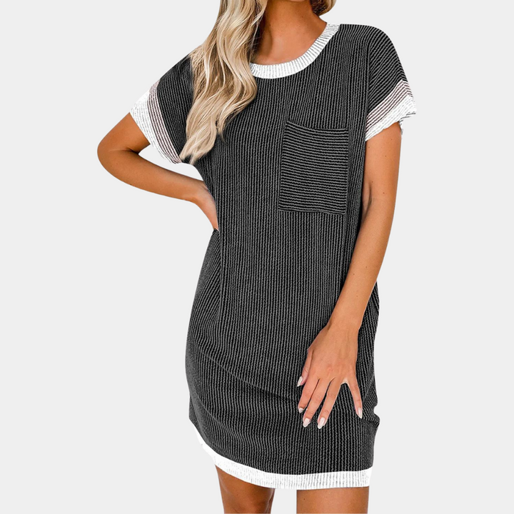 Henriqua - Verspielter Farbblock mit Nadelstreifenmuster Kurzes Kleid für Damen