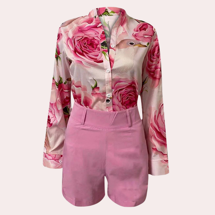 Ora - Sommerliches Tropical Bluse Und Shorts Set