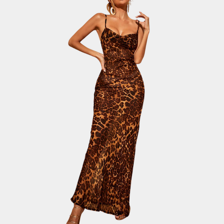 Nereida - Verführerisches Leoparden-Maxikleid mit Spaghettiträgern