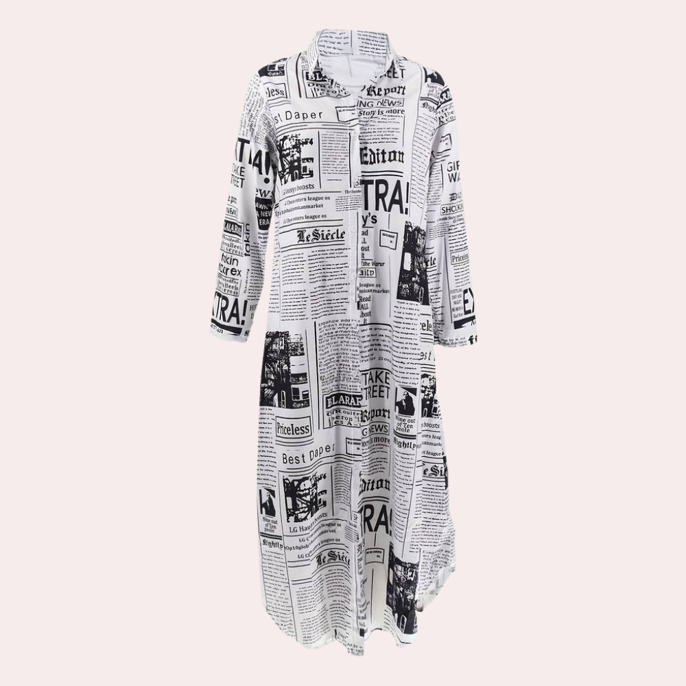 Antonia - Kreatives Kleid mit Modernem Zeitungsdruck