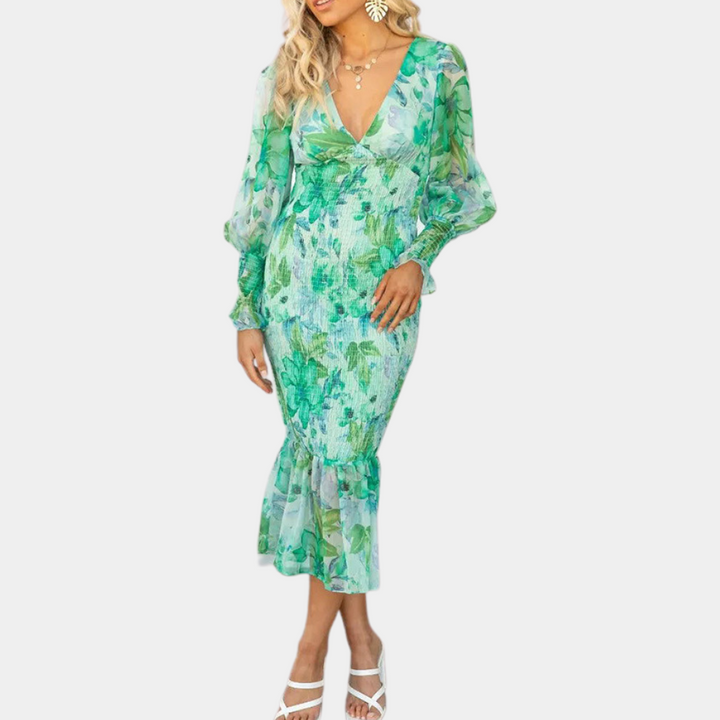 Delfina - Blumen-Raffkleid für Damen