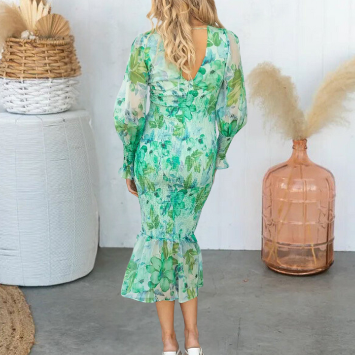 Delfina - Blumen-Raffkleid für Damen