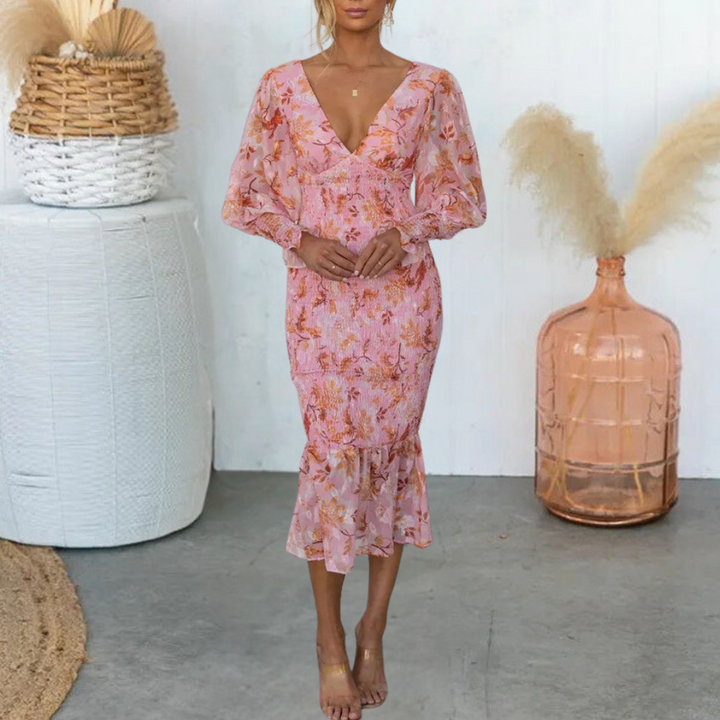 Delfina - Blumen-Raffkleid für Damen
