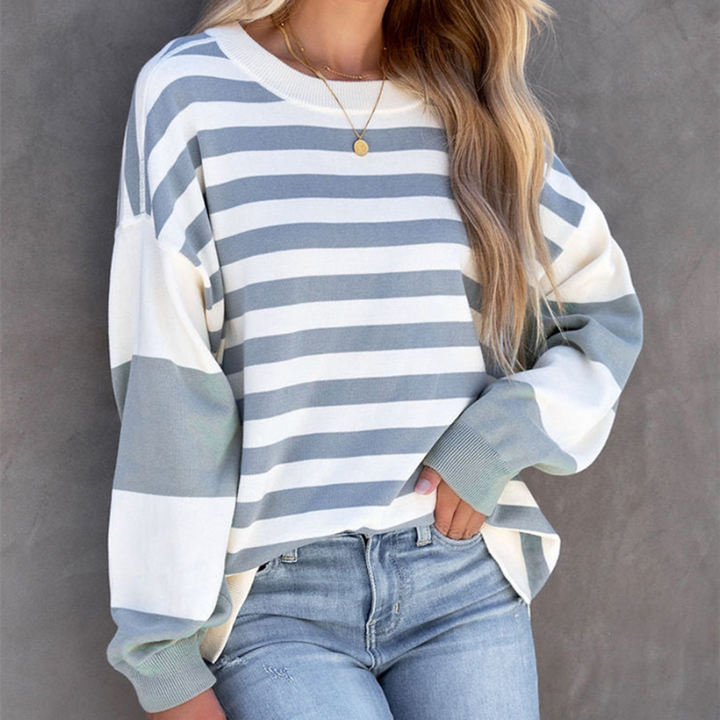 Saffron - Gestreifter Pullover mit Überschnittenen Schultern für Damen