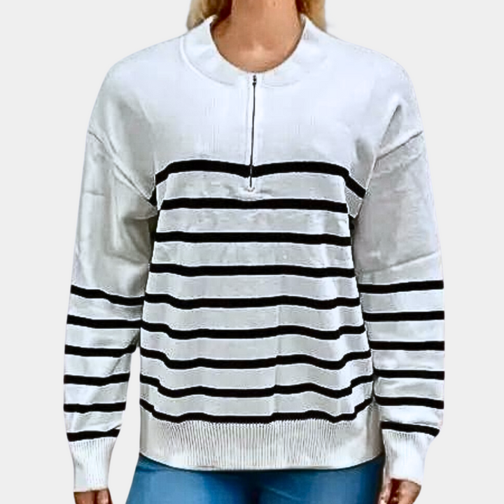 Citlali - Damen Pullover mit Streifen Und Reißverschluss