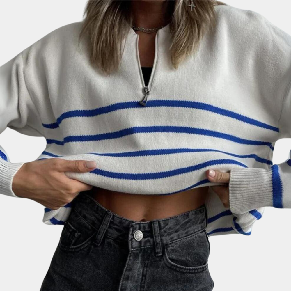 Citlali - Damen Pullover mit Streifen Und Reißverschluss