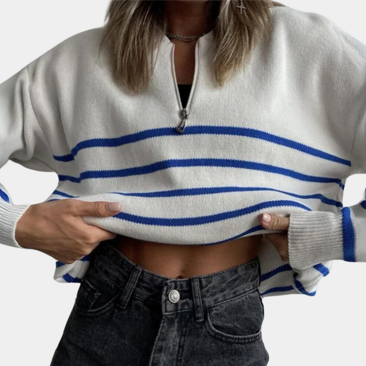 Citlali - Damen Pullover mit Streifen Und Reißverschluss
