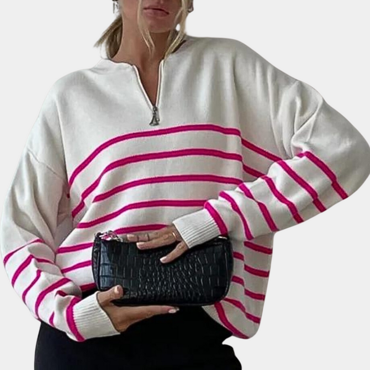 Citlali - Damen Pullover mit Streifen Und Reißverschluss