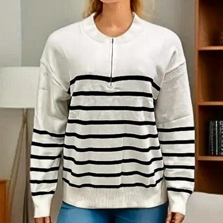 Citlali - Damen Pullover mit Streifen Und Reißverschluss