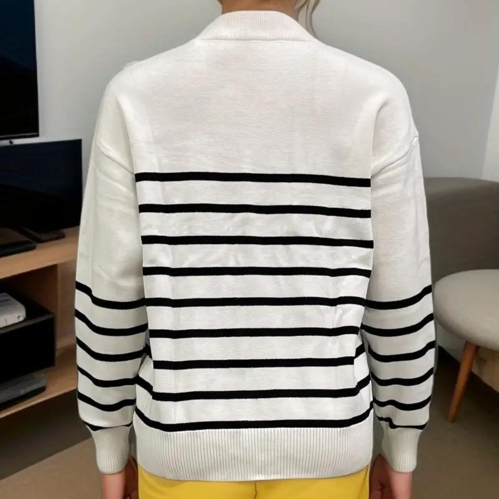 Citlali - Damen Pullover mit Streifen Und Reißverschluss
