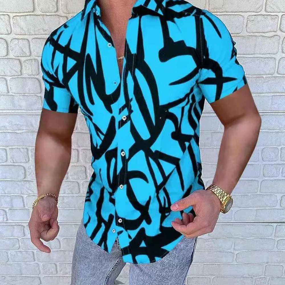 Borislav - Abstrakter Druck Button Up Herrenhemd