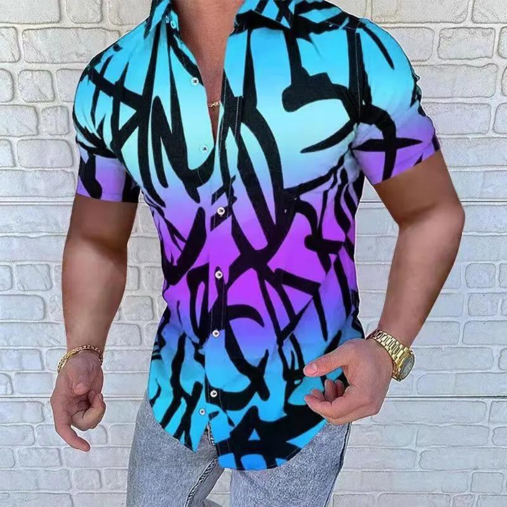 Borislav - Abstrakter Druck Button Up Herrenhemd