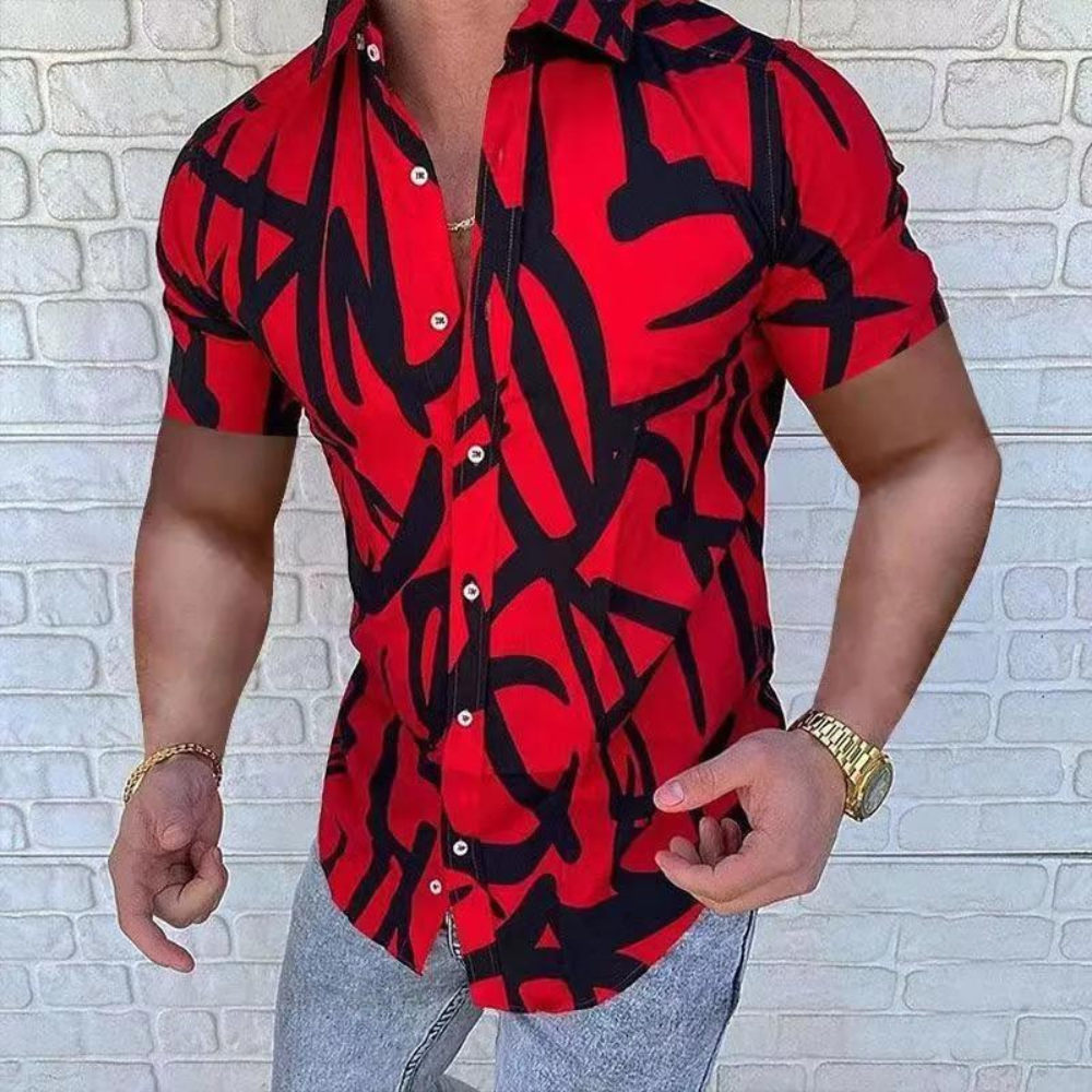 Borislav - Abstrakter Druck Button Up Herrenhemd