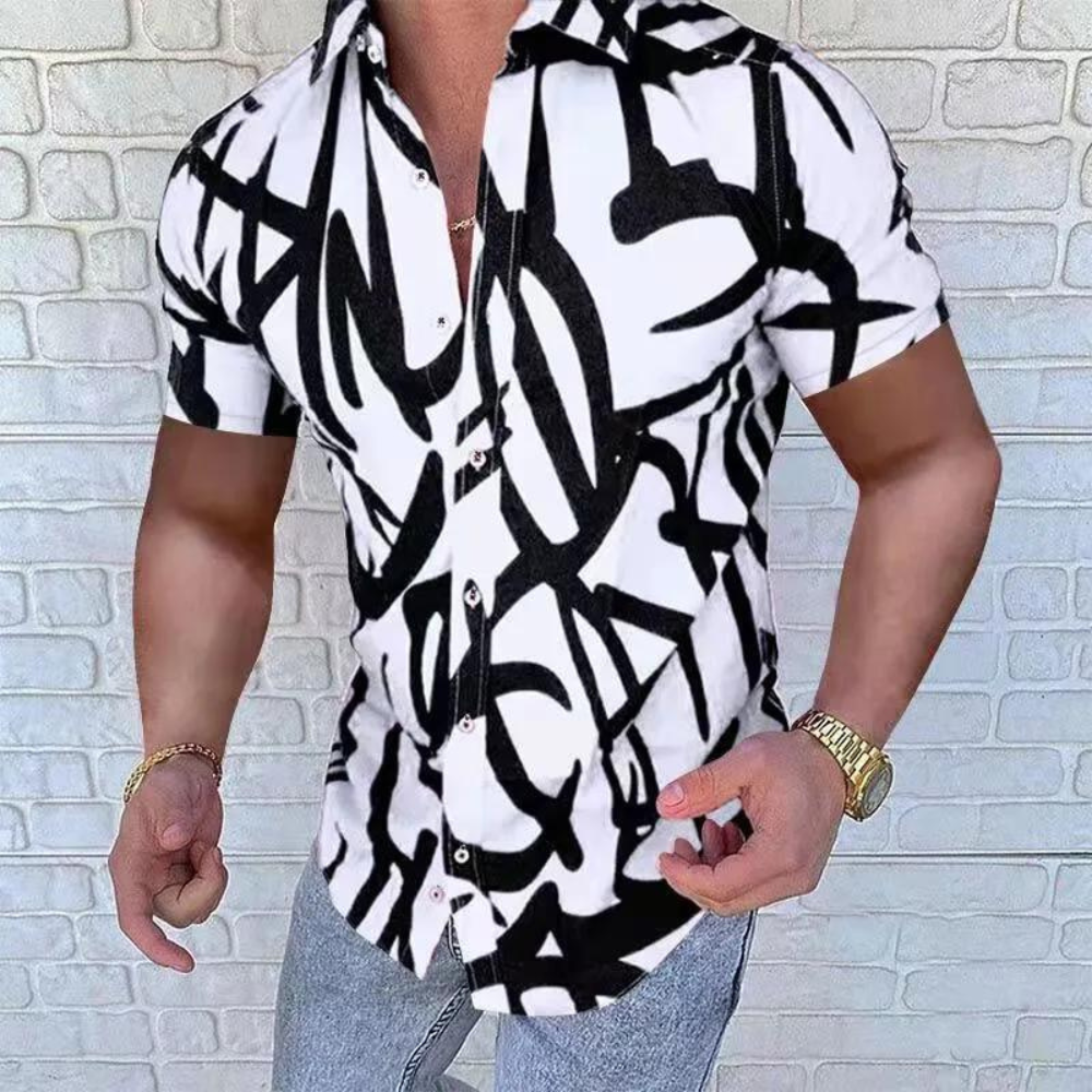 Borislav - Abstrakter Druck Button Up Herrenhemd