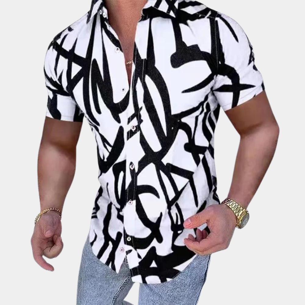 Borislav - Abstrakter Druck Button Up Herrenhemd