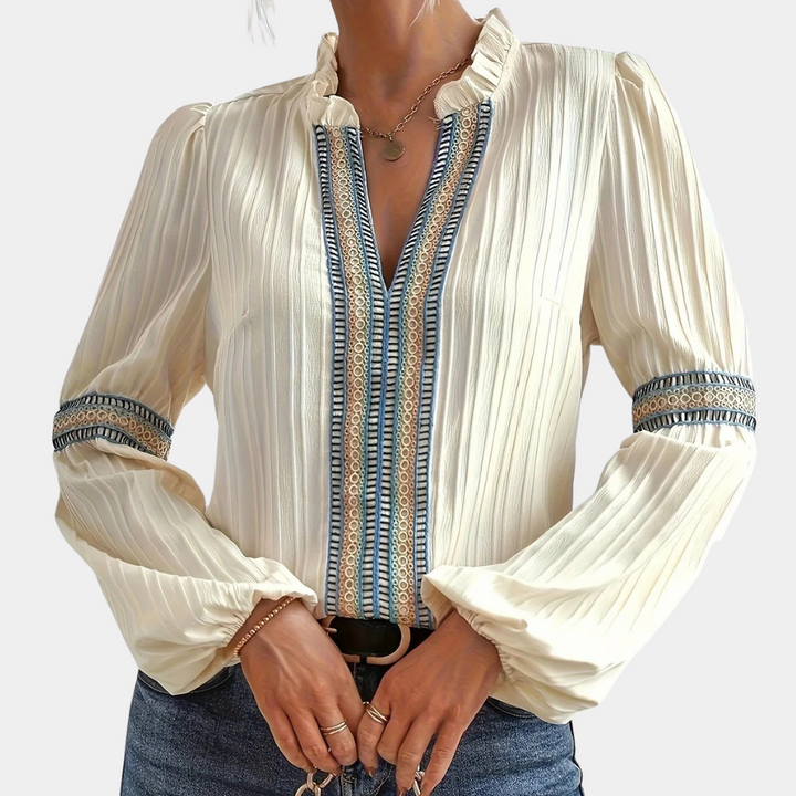 Teodora - Modische Rüschenbluse mit Tiefem V-Ausschnitt
