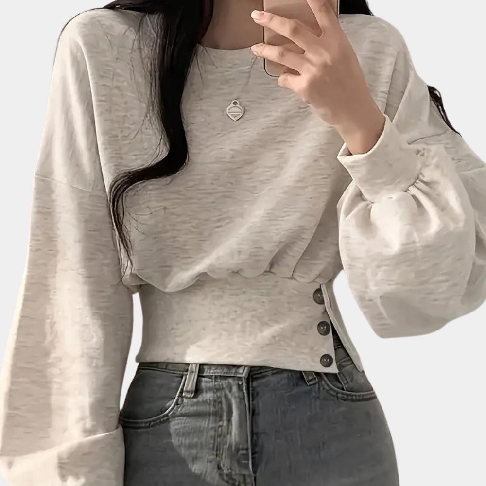Caterina - Damen Pullover mit Geknöpfter Taille