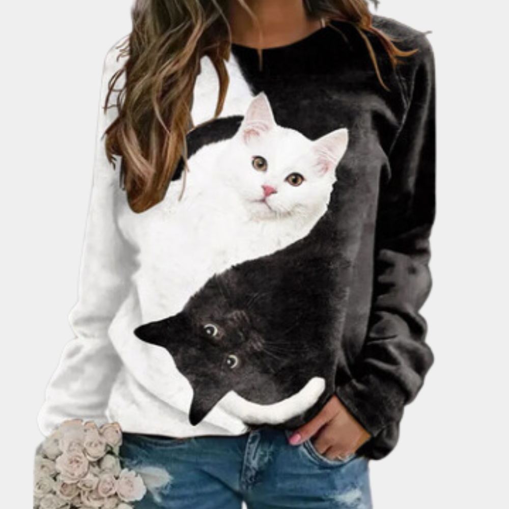 Rina - Liebenswerte Katze Langarm Hemden für Damen