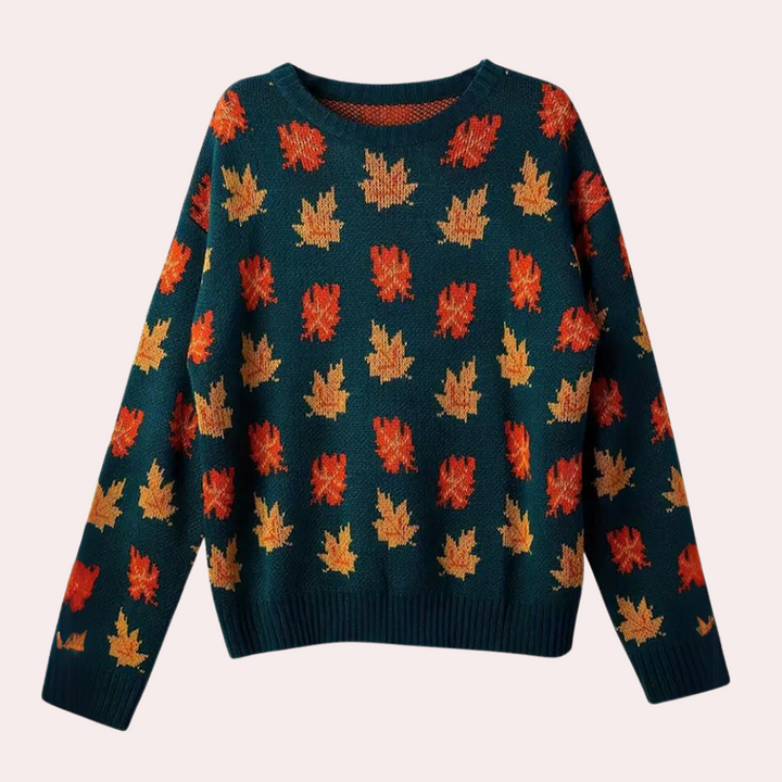 Nerina – Damenstrickpullover mit Blattmotiv