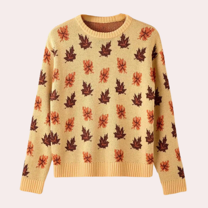 Nerina – Damenstrickpullover mit Blattmotiv