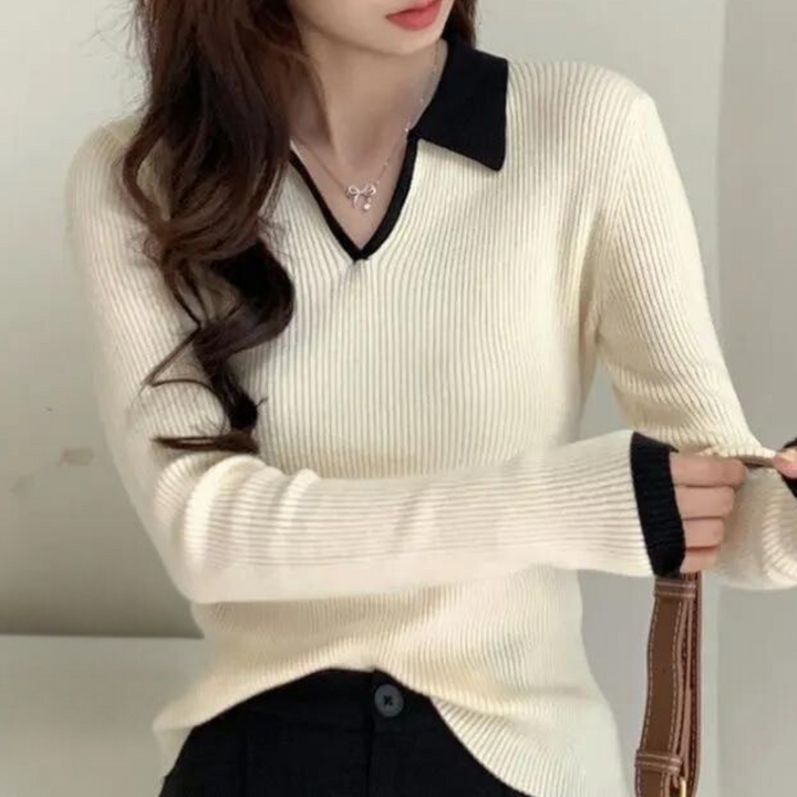 Maribel - Damen Pullover mit Kontrastierendem Kragen