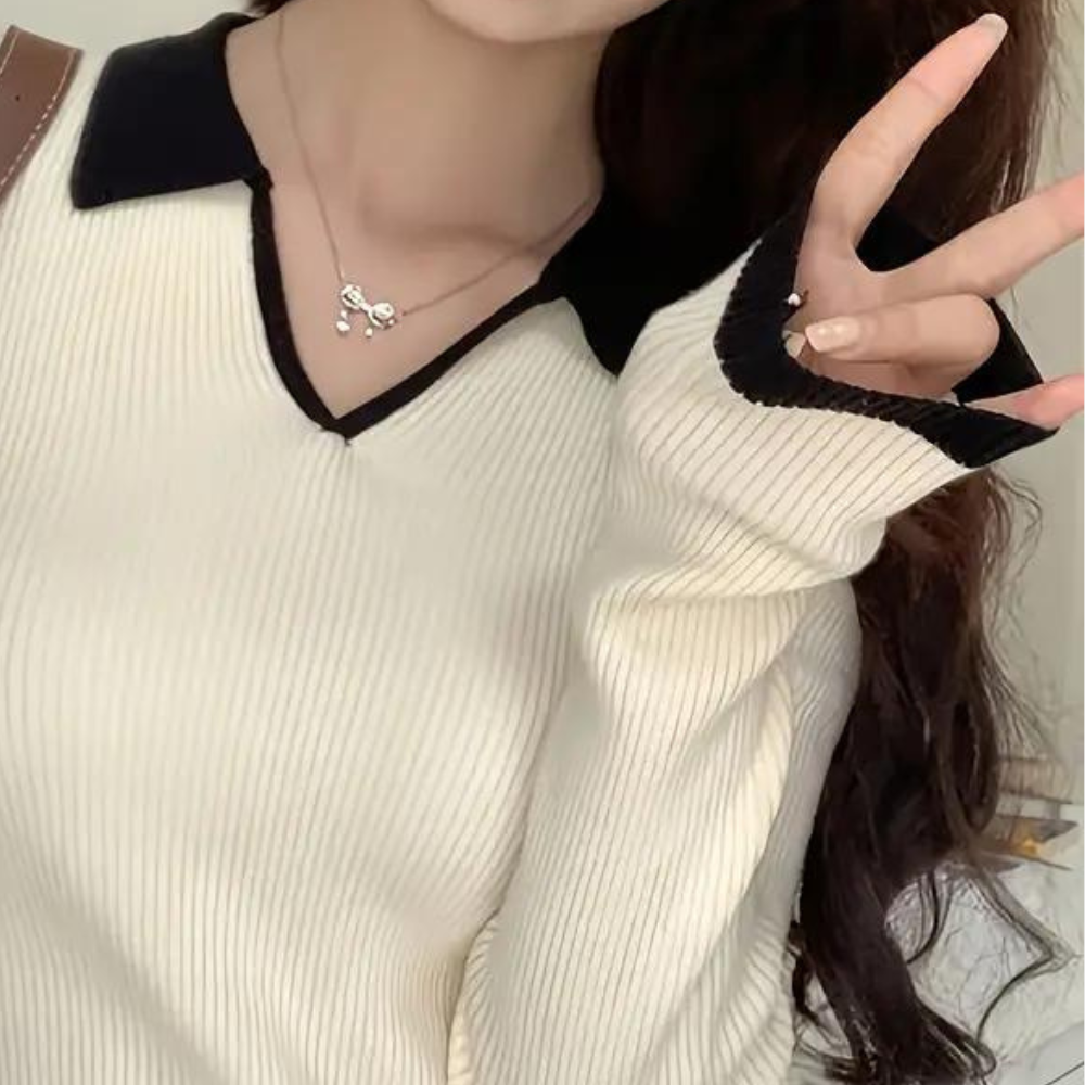 Maribel - Damen Pullover mit Kontrastierendem Kragen