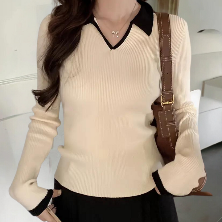 Maribel - Damen Pullover mit Kontrastierendem Kragen