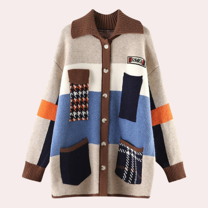 Edwina - Damenstrickjacke mit Auffälligem Farbdesign