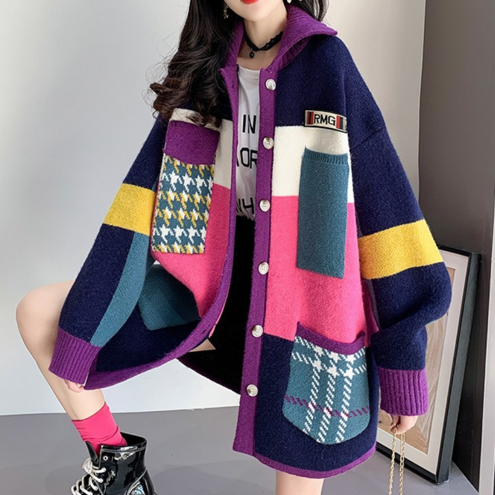 Edwina - Damenstrickjacke mit Auffälligem Farbdesign