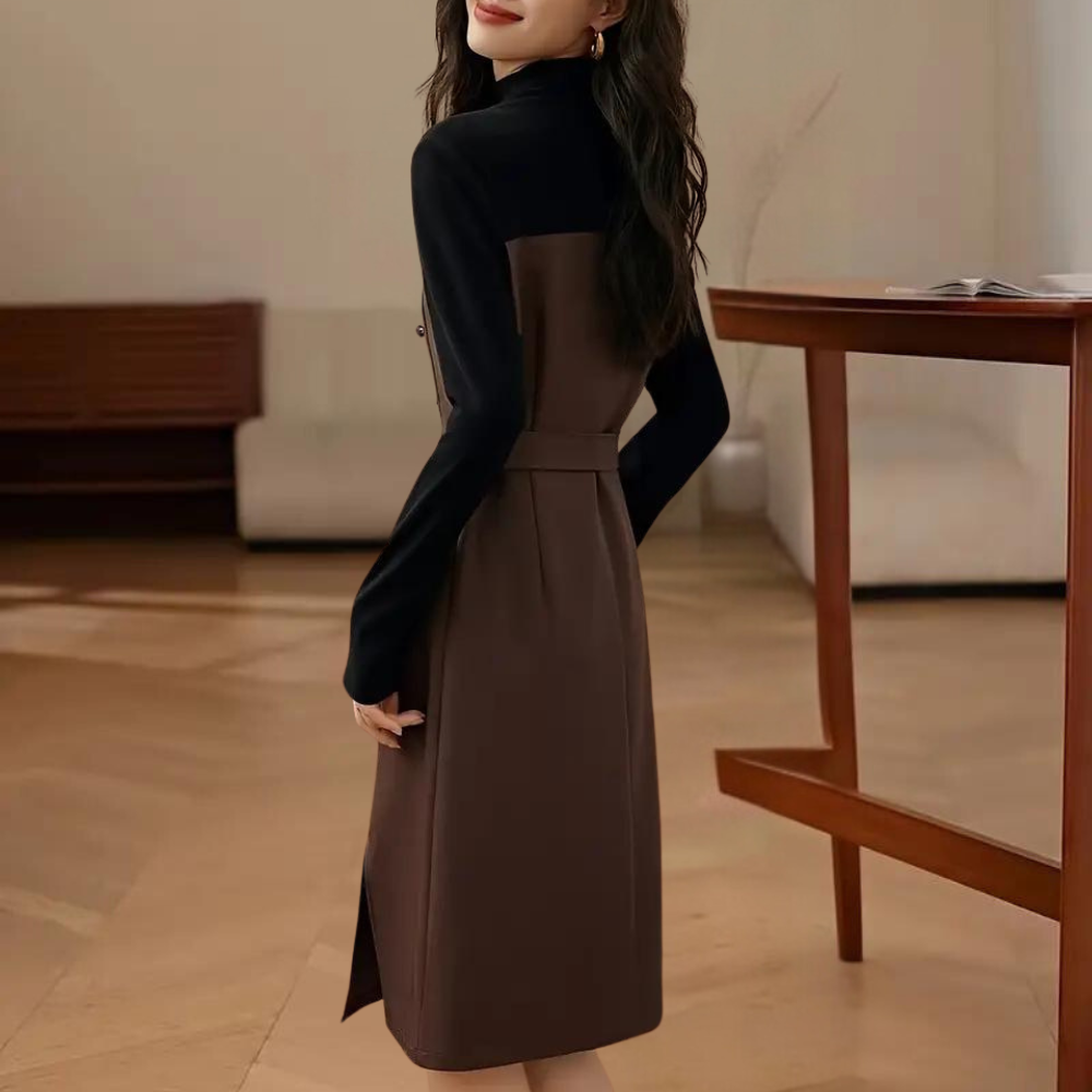 Cosmin - Modisches Langärmeliges Damenkleid mit Gürtel