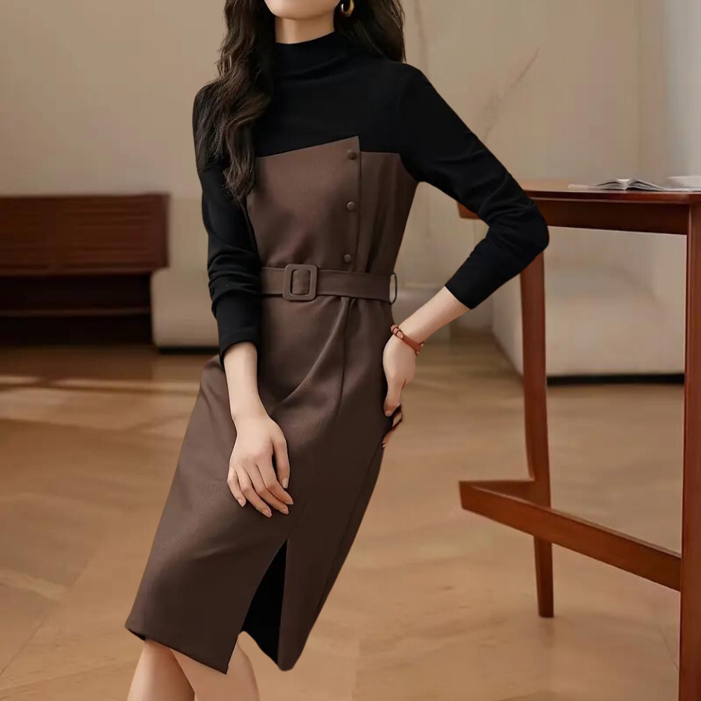 Cosmin - Modisches Langärmeliges Damenkleid mit Gürtel