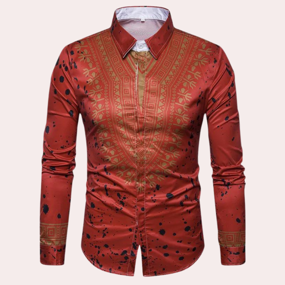 Enzo - Herren-Langarmhemd Im Ethnischen Design