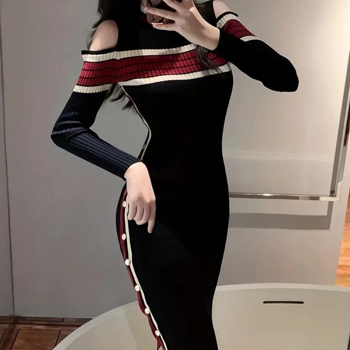 Eluned – Stilvolles Damen-Strickkleid mit Kalten Schultern