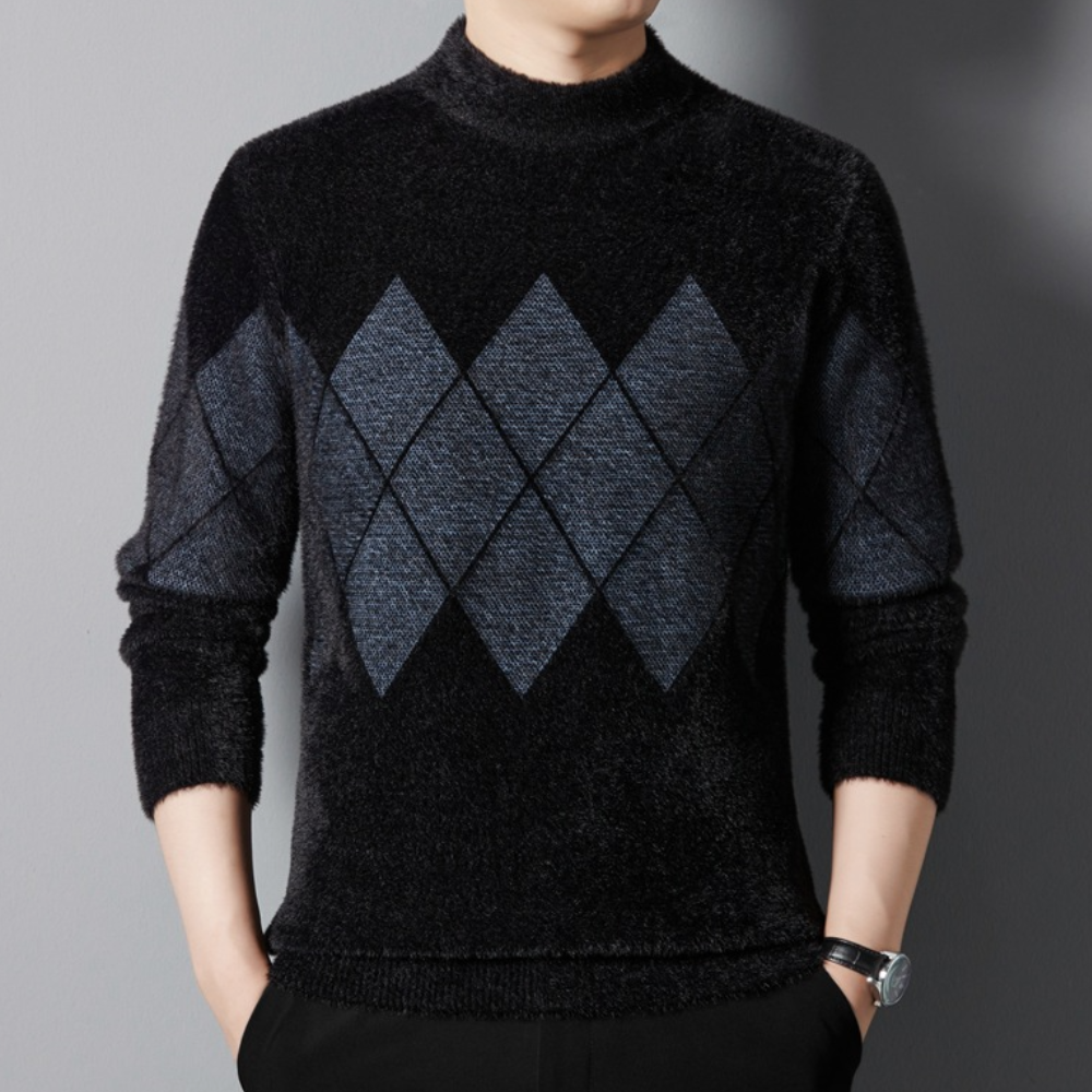 Porteur - Eleganter Schwarzer Herrenpullover mit Rautenmuster
