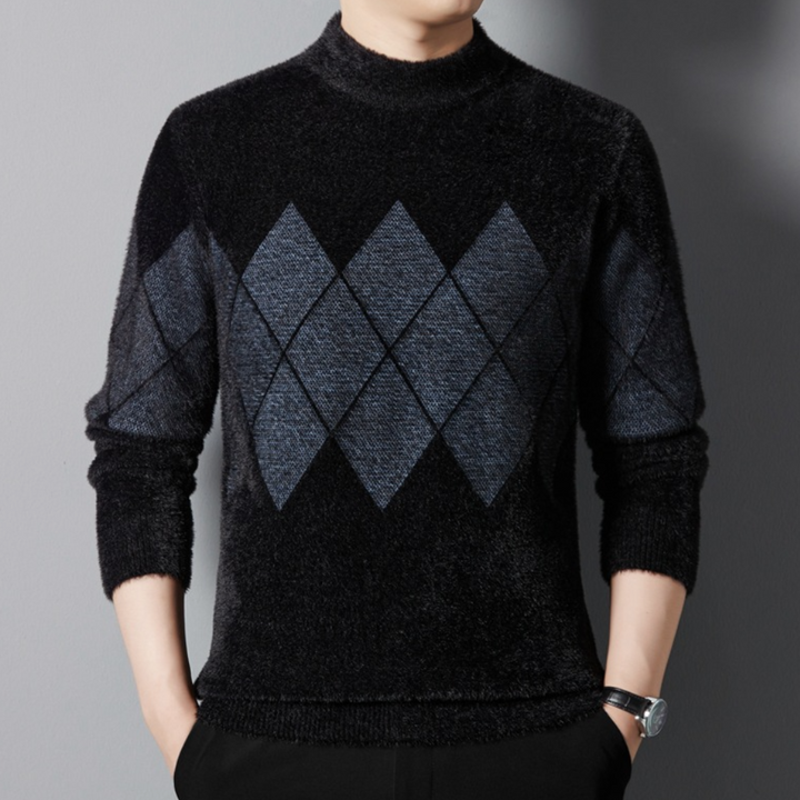 Porteur - Eleganter Schwarzer Herrenpullover mit Rautenmuster