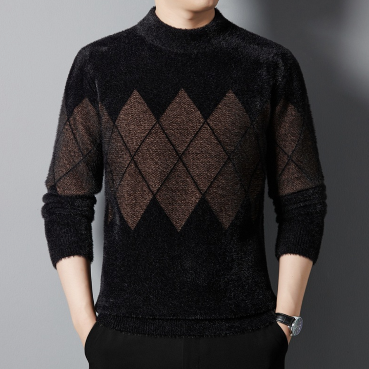 Porteur - Eleganter Schwarzer Herrenpullover mit Rautenmuster