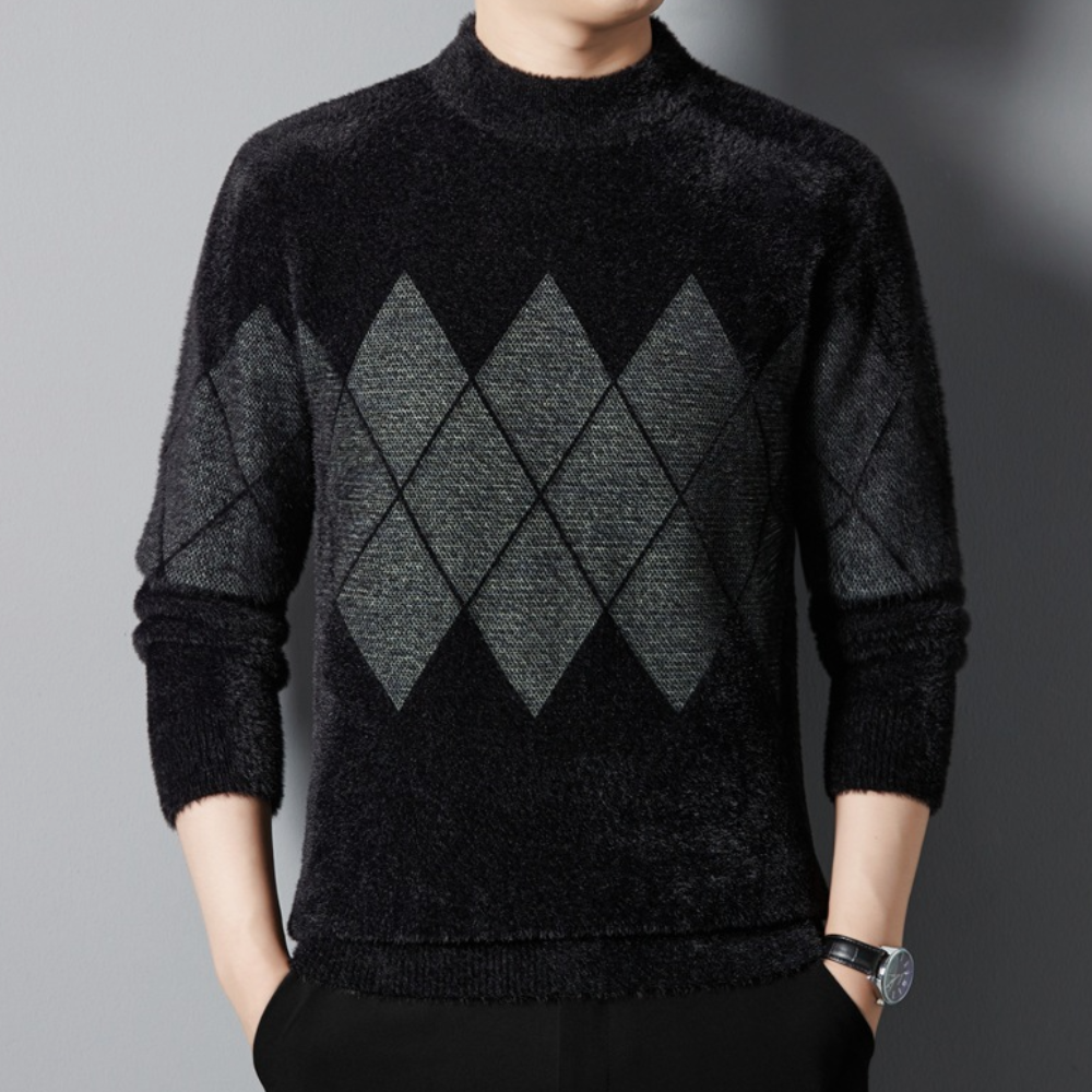 Porteur - Eleganter Schwarzer Herrenpullover mit Rautenmuster