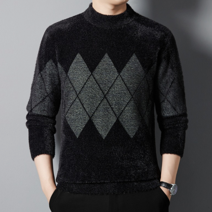 Porteur - Eleganter Schwarzer Herrenpullover mit Rautenmuster