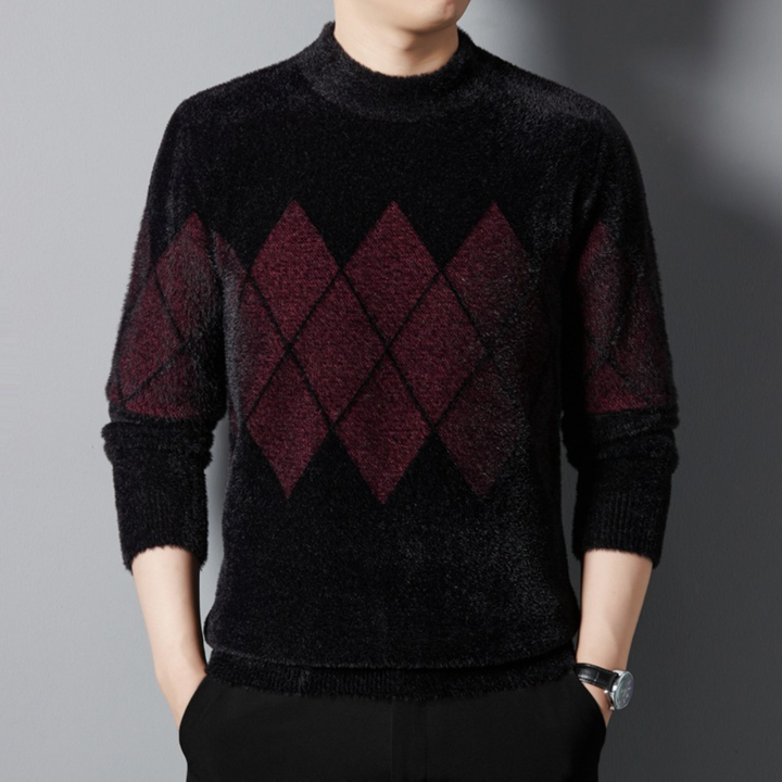 Porteur - Eleganter Schwarzer Herrenpullover mit Rautenmuster
