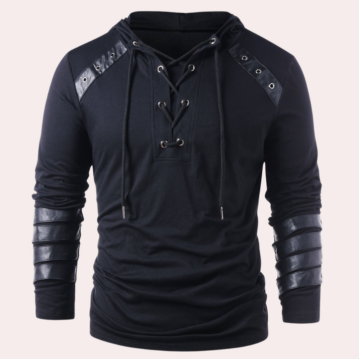 Gusztav - Herren-Kapuzenpullover mit Lederakzent