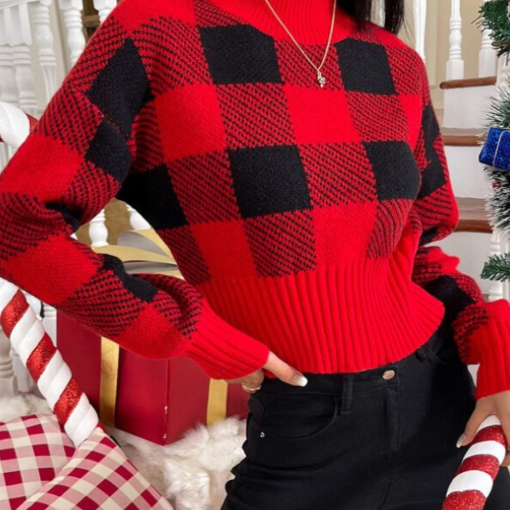 Sonya - Eleganter Damenpullover Im Karo-Muster