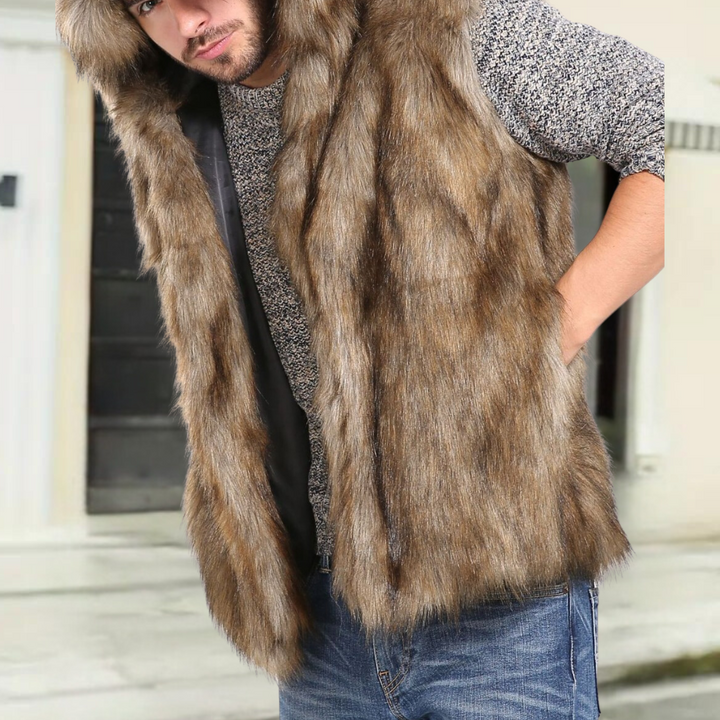 Gellert - Stylische Herren Pelzweste mit Kapuze Und Taschen