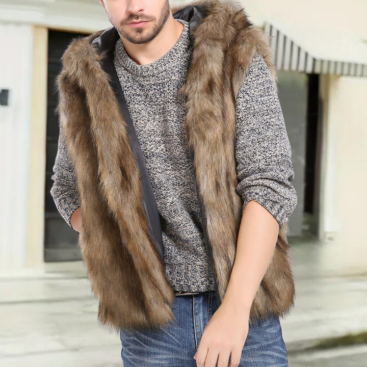 Gellert - Stylische Herren Pelzweste mit Kapuze Und Taschen
