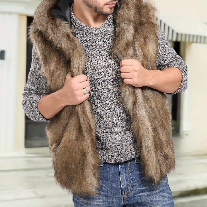 Gellert - Stylische Herren Pelzweste mit Kapuze Und Taschen