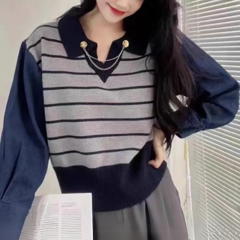 Lujzika - Stilvoller Pullover mit Jeansärmeln für Damen